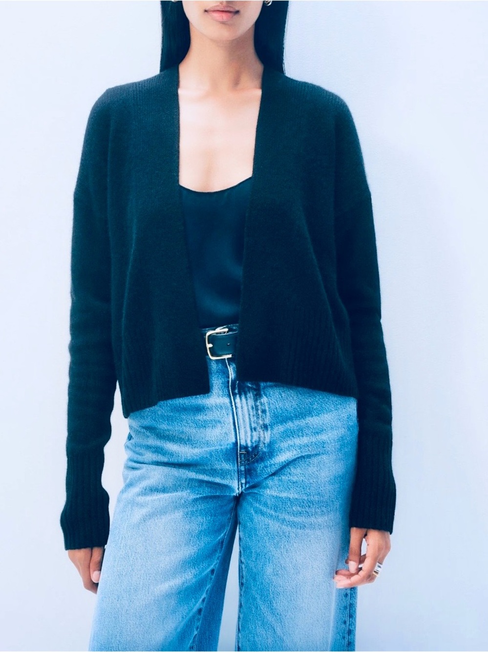 White + Warren Cashmere Navy Blue Open-Front Cardigan Sweater size S